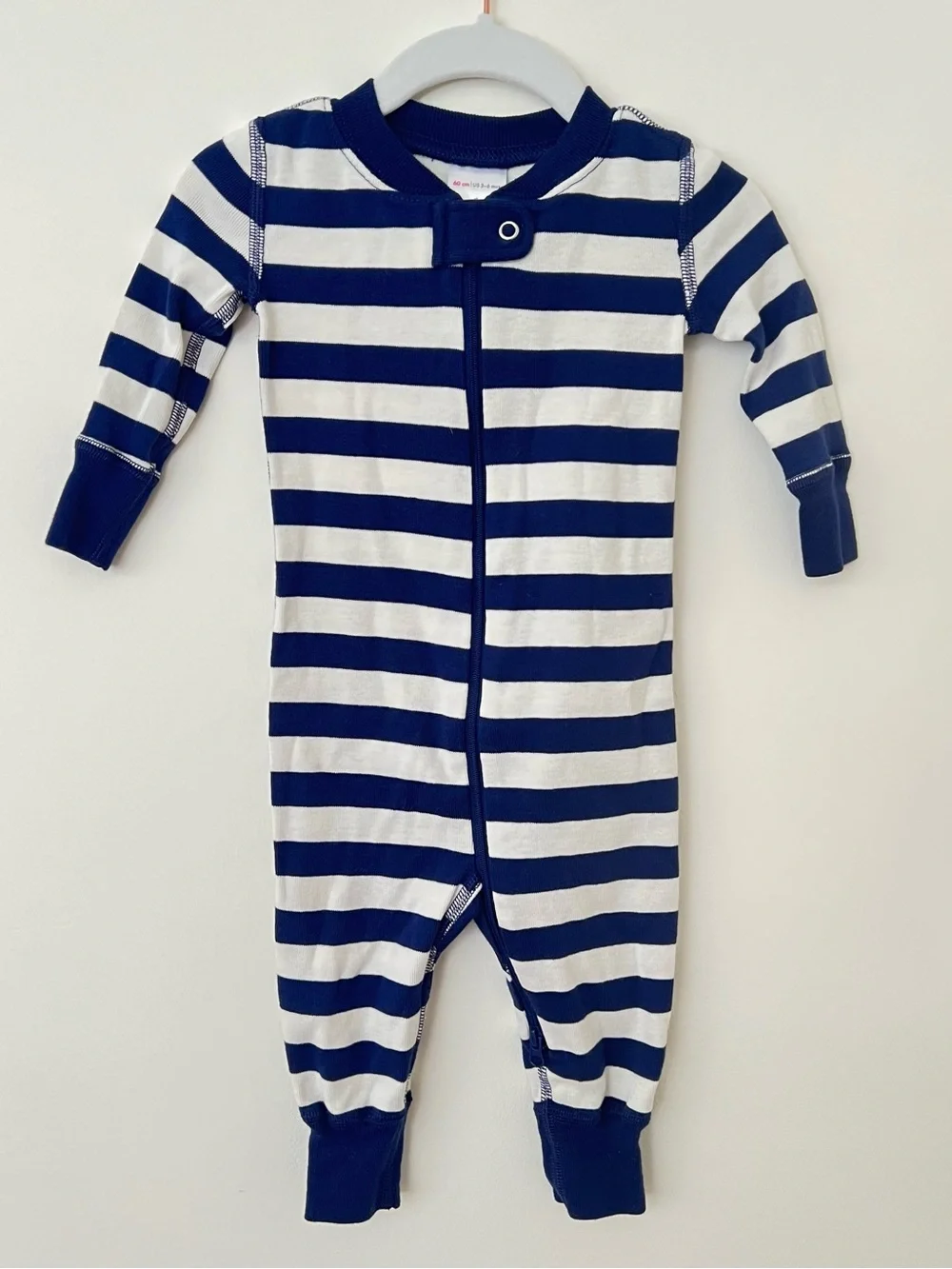 Hanna Andersson Navy & White Striped Zip-Front Pajamas